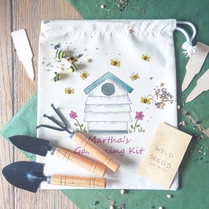 Personalised Kids Gardening Gift Set, Kids Your Gardener Starter Kit Set,  Seed Bombs, Kids garden tools, wildflower seeds & bag.