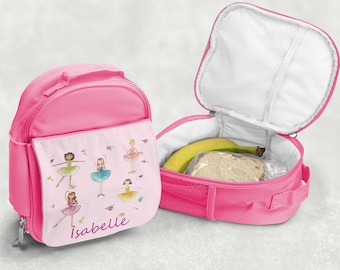 Borsa da pranzo personalizzata per ragazza, set scolastico rosa balletto, bottiglia di cannuccia, astuccio, zaino. Perfetto per la scuola e l'asilo.