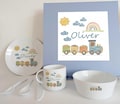 Personalised Train Baby Dinner Set: Christening Keepsake Gift