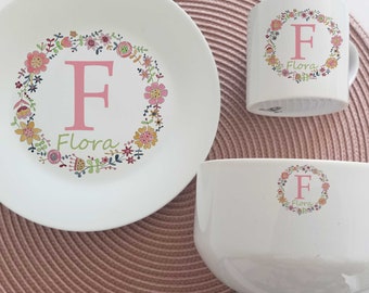 Personalised Baby breakfast Dinner Set | Child's 1st Dinner Set | Christening Gift | Keepsake Baby Girl Gift