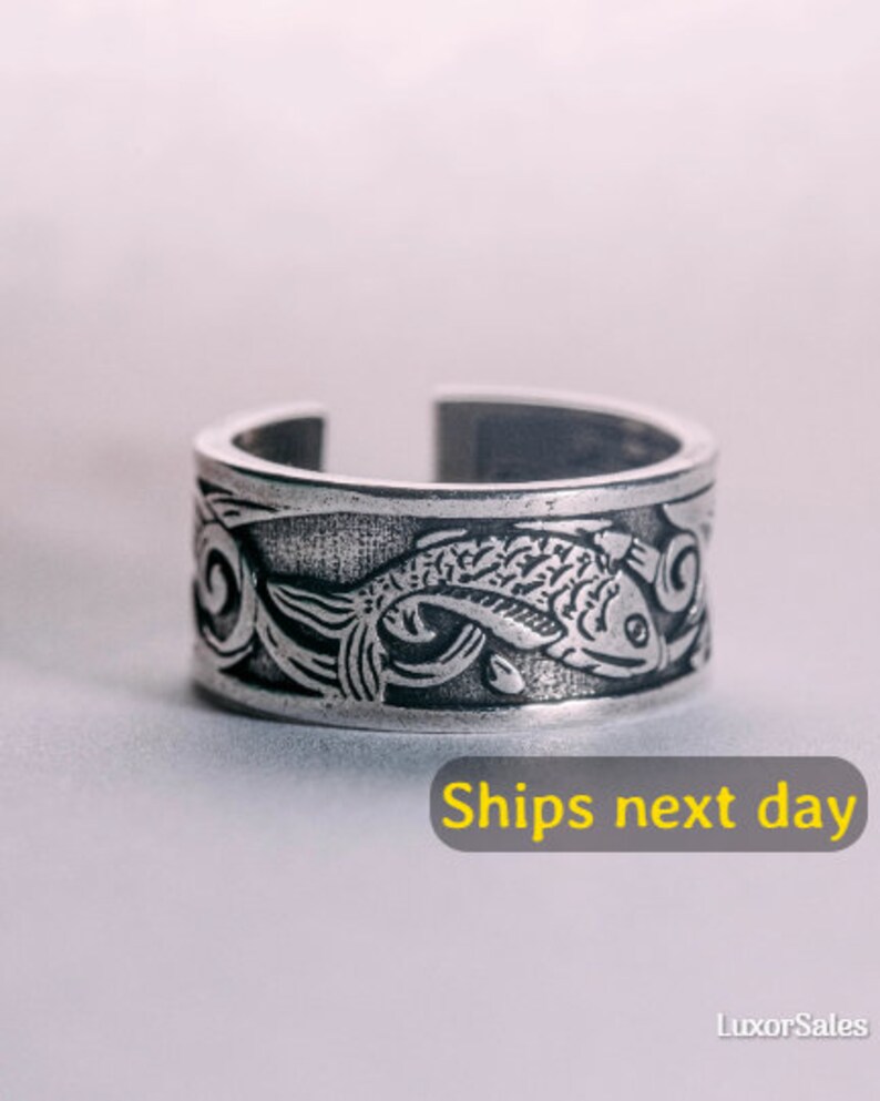 Mens Ring, Koi Fish Ring, Koi Ring, Fish Ring, Titanium Mens Ring, Japanese Ring, Gift For Him, Womans Ring, Fashion Adjustable Ring, Unisex 