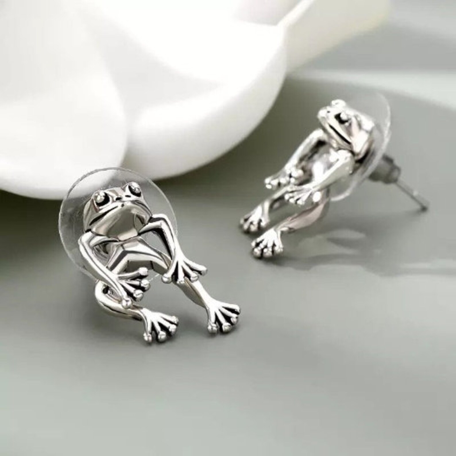 Frog Earrings Cute Frog Earrings Silver Frog Earrings Etsy