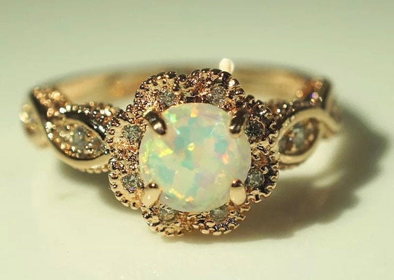 Opal Ring, Fire Opal Ring, Gold Elegant Opal Ring, White Opal Gold Ring, Love Couple Engagement Ring, Wedding Engagement, Gold Plated Ring