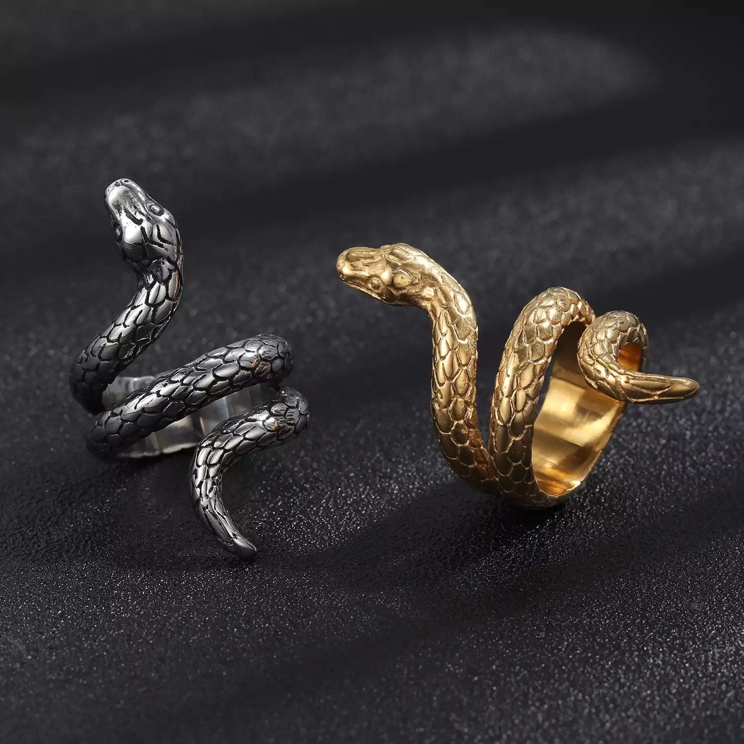 Snake Ring, Gothic Ring, Gold Ring, Black Ring, Gothic Jewelry, Snake Jewelry, Snake ring, dainty ring, open snake ring, wrap ring, Gift