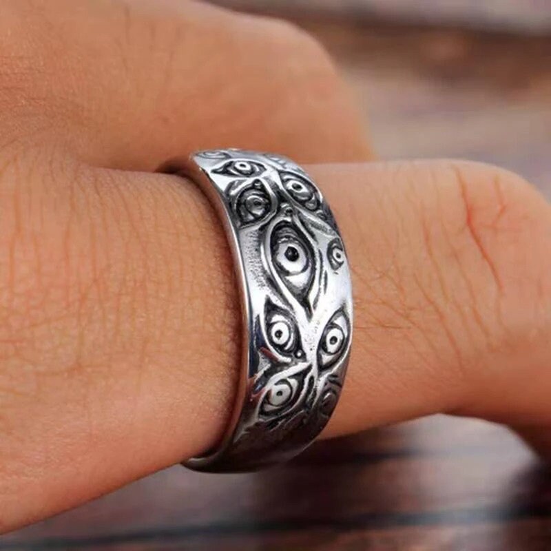 Retro Gothic Demon Eyes Ring, Men's Punk Biker Ring, Metal Jewelry Hip Hop Personality Rings Gift