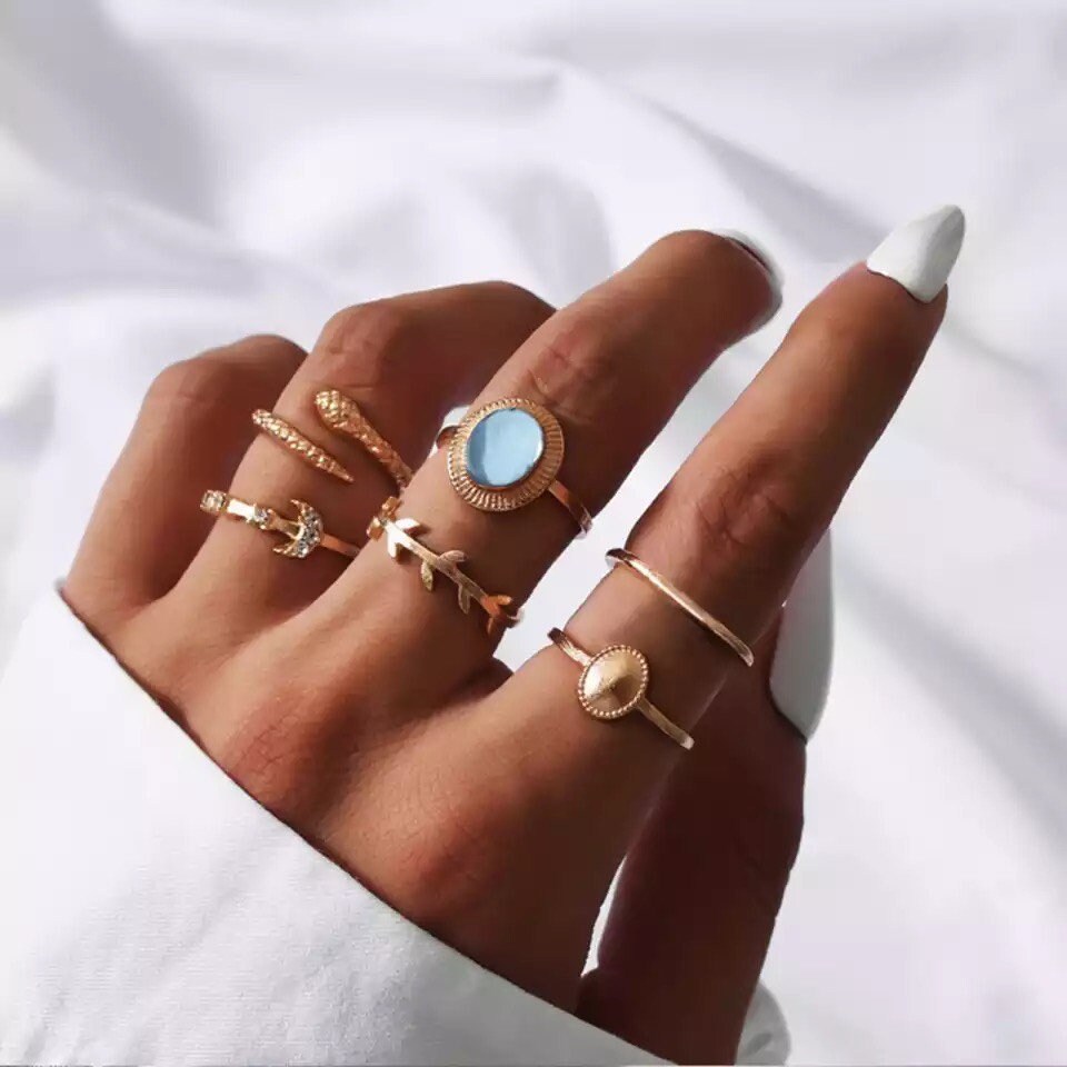 Ring Set, Gold Plated Ring Set, Gold Plated Ring, Crystal Ring, Geometric Ring, Statement Ring, Engagement Ring, Cute Ring, Gift For Her