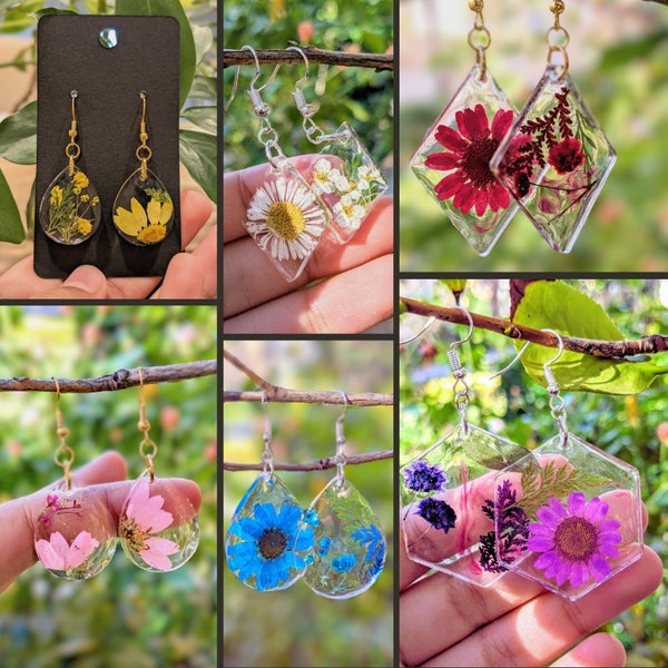 Flower Resin Earrings, Real Flower Jewelry, Handmade Earrings, Gift for Women/Girls, Epoxy Resin Jewelry