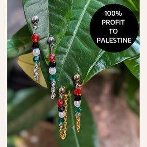Palestine Chain Loop Earrings | 100% Profit to Palestine | Gold Silver Dangle Bead Earrings | Minimalist | Free Palestine | Stud Earrings