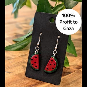 Watermelon Palestine Earrings - 100% Profit to Gaza - Handmade Dangle Polymer Clay Earrings - Gift for Women/Girls, Donate to Palestine