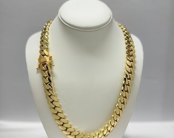 Cuban Link Chain 15MM Solid Handmade Jewelry Miami Style, Gift Birthday Fathers Day Anniversary, HipHop Jewelry, Gold Plated, Gift For Him