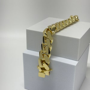 Cuban Link Bracelet 14K Gold Plated For Man 22MM, Solid Handmade Jewelry Miami Style, Gift  Birthday Fathers Day Anniversary, HipHop Jewelry