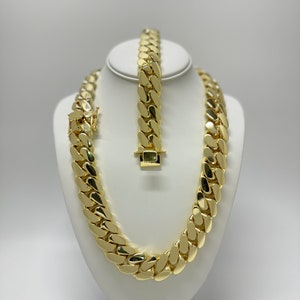 Cuban Link Necklace Chain And Bracelet Set 14K 22MM Plated, Handmade Gold Jewelry Gift For Fathers Day Anniversary Birthday Man Husband