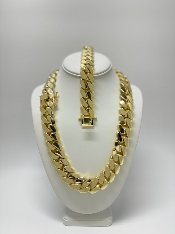 Cuban Link Necklace Chain and Bracelet Set 14K 22MM Plated Handmade Gold Jewelry Gift for Fathers Day Anniversary Birthday Man Husband Etsy