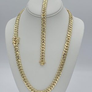 Cuban Link Necklace Chain And Bracelet Set 14K 10MM Plated, Handmade Gold Jewelry Gift For Fathers Day Anniversary Birthday Man Woman Unisex