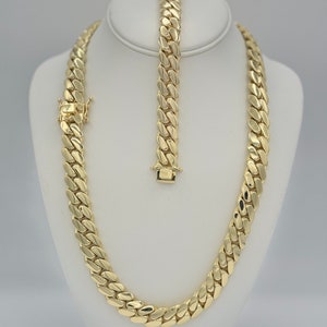 Cuban Link Necklace Chain And Bracelet Set 14K 15MM Plated, Handmade Gold Jewelry Gift For Fathers Day Anniversary Birthday Man Husband