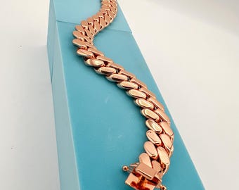 Cuban Link Bracelet 14K Rose Gold 12MM Plated, Gift For Him Her Handmade Jewelry Fathers Day Anniversary Birthday Man Husband Wife Lady
