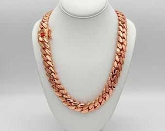 Miami Cuban Link Chain - 14k Rose Gold Plated Over Solid 925 Sterling Silver, 5-8mm Width