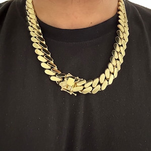 Cuban Link Chain 18MM Solid Handmade Jewelry Miami Style, Gift Birthday Fathers Day Anniversary, HipHop Jewelry, Gold Plated, Gift For Him