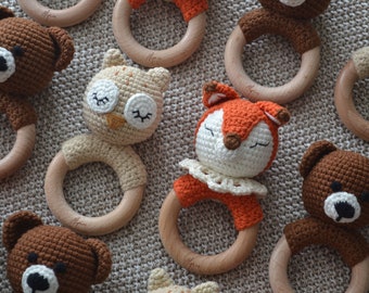 Alpine Baby Crochet Rattle Teether Fox Owl Bear