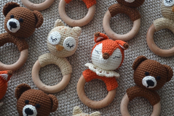 Alpine Baby Crochet Rattle Teether Fox Owl Bear