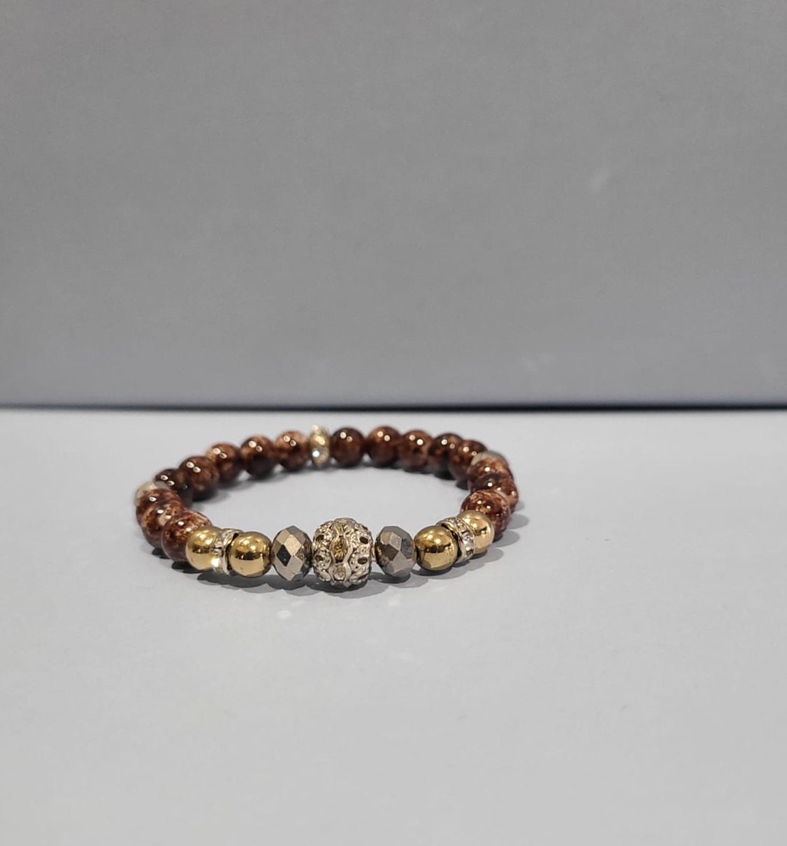 Brown Glass Bead Bracelet Etsy