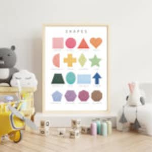 Rainbow Shapes Print, Geometric Shapes, Educational Poster, Nursery Wall Art, Montessori, Homeschool Teacher Classroom, DIGITAL DOWNLOAD-PNG