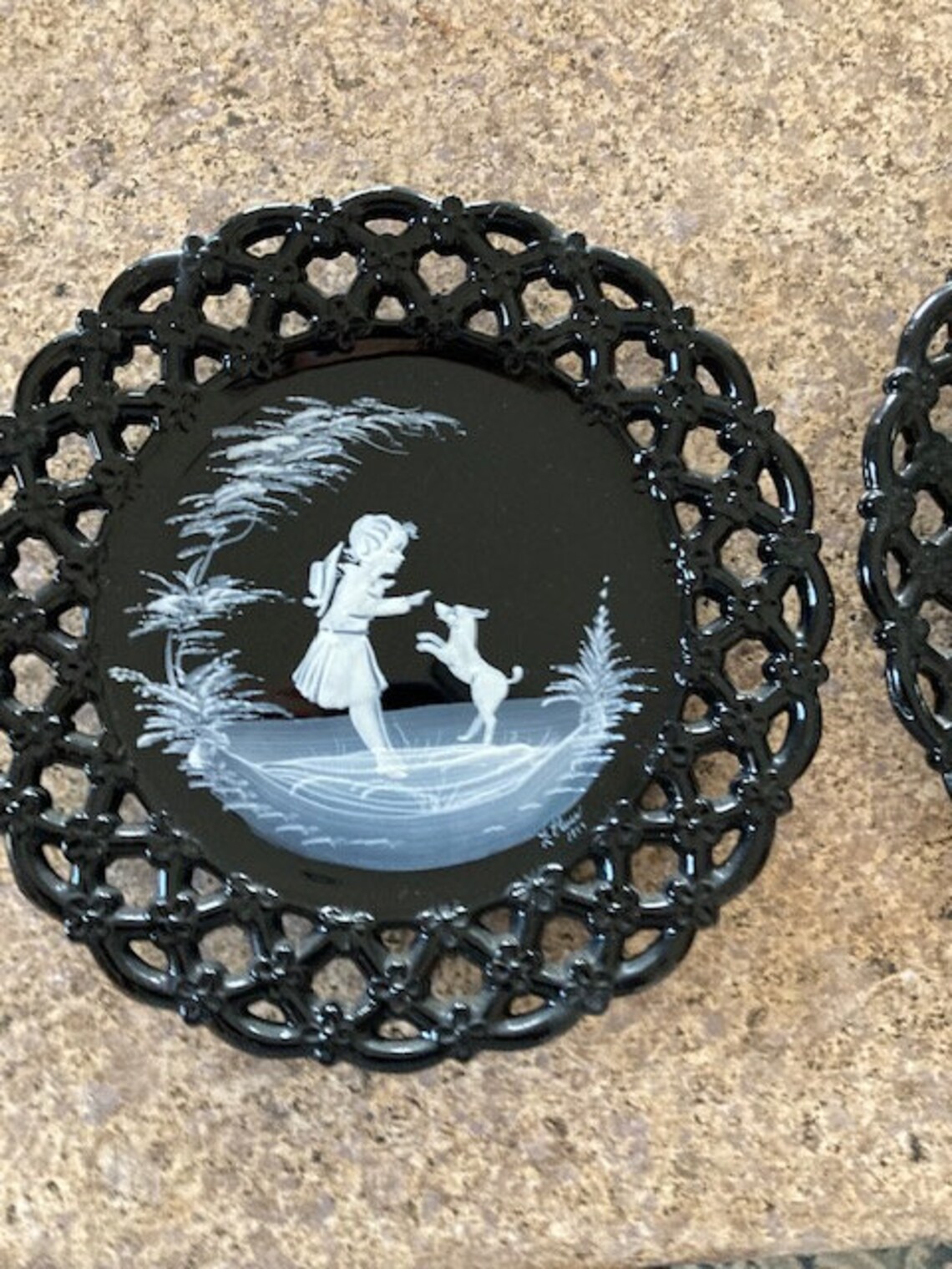 Westmoreland Hand Painted Platesblack Glass Etsy