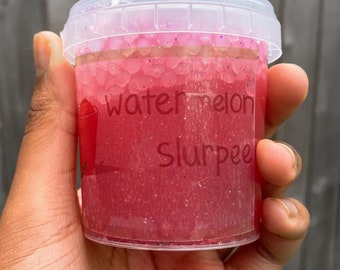 SANDÍA SLURPEE / Rosa, Sandía Slushee Clear Slime (Perfumado) / 6oz/1oz slime (*Contiene bórax*)