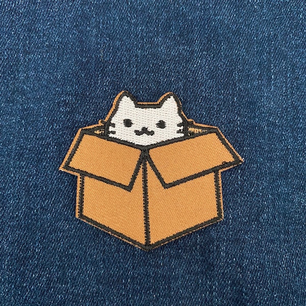 Cat in Cardboard Box Patch | Kitten Patch | Funny Patch | Cute Cat Patch | Animal Patch | Iron on Patch | Embroidery Patch