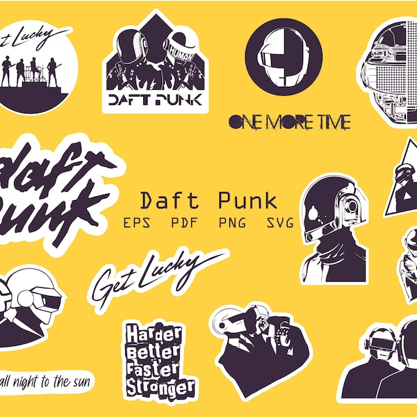 Daft punk svg bundle. Vector casco punk Daft. Daft Punk cricut pack. pegatinas svg