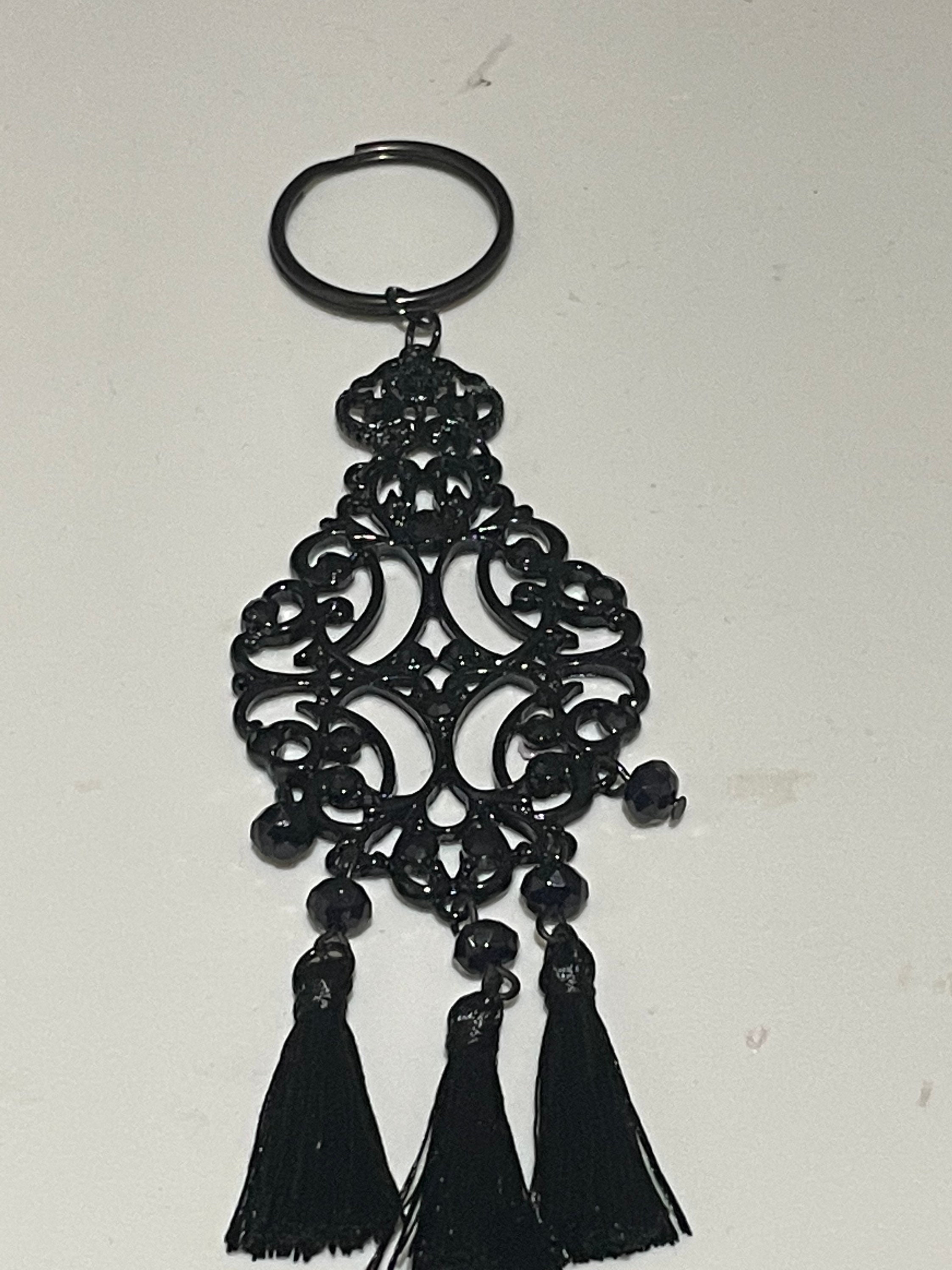 Black dangle tassel keychain handmade Etsy