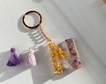 personalized amethyst crystal keychain, amethyst crystal keychain, amethyst initial keychain, personal name amethyst keychain, purple name