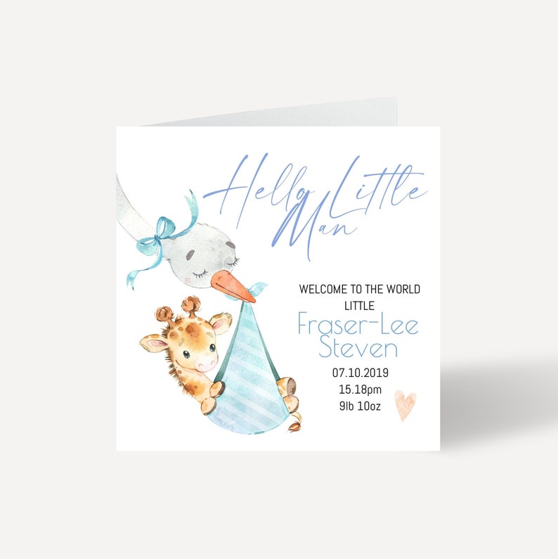 New Baby Card Recycled Card Eco Friendly Personalised Card Welcome to the World Children Baby Boy Name