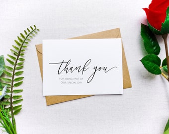 Thank You For Being Part Of Our Special Day Card. Wedding Celebration Card, Civil Ceremony Occasion Thanks. Choice of envelope colour.F4