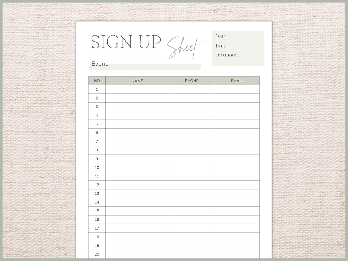 Editable sign up sheet template printable sign up form contact