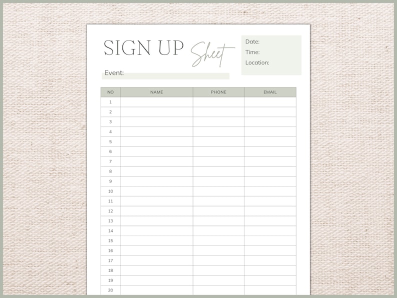 Editable Sign up Sheet Template Printable Sign up Form Contact Editable Sign up Sheet Template Printable Sign up Form Contact