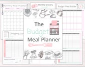 Printable Budget Meal Planner | Weekly Grocery List Printable | Pink And Teal Meal Planning Bundle | Budget Planner