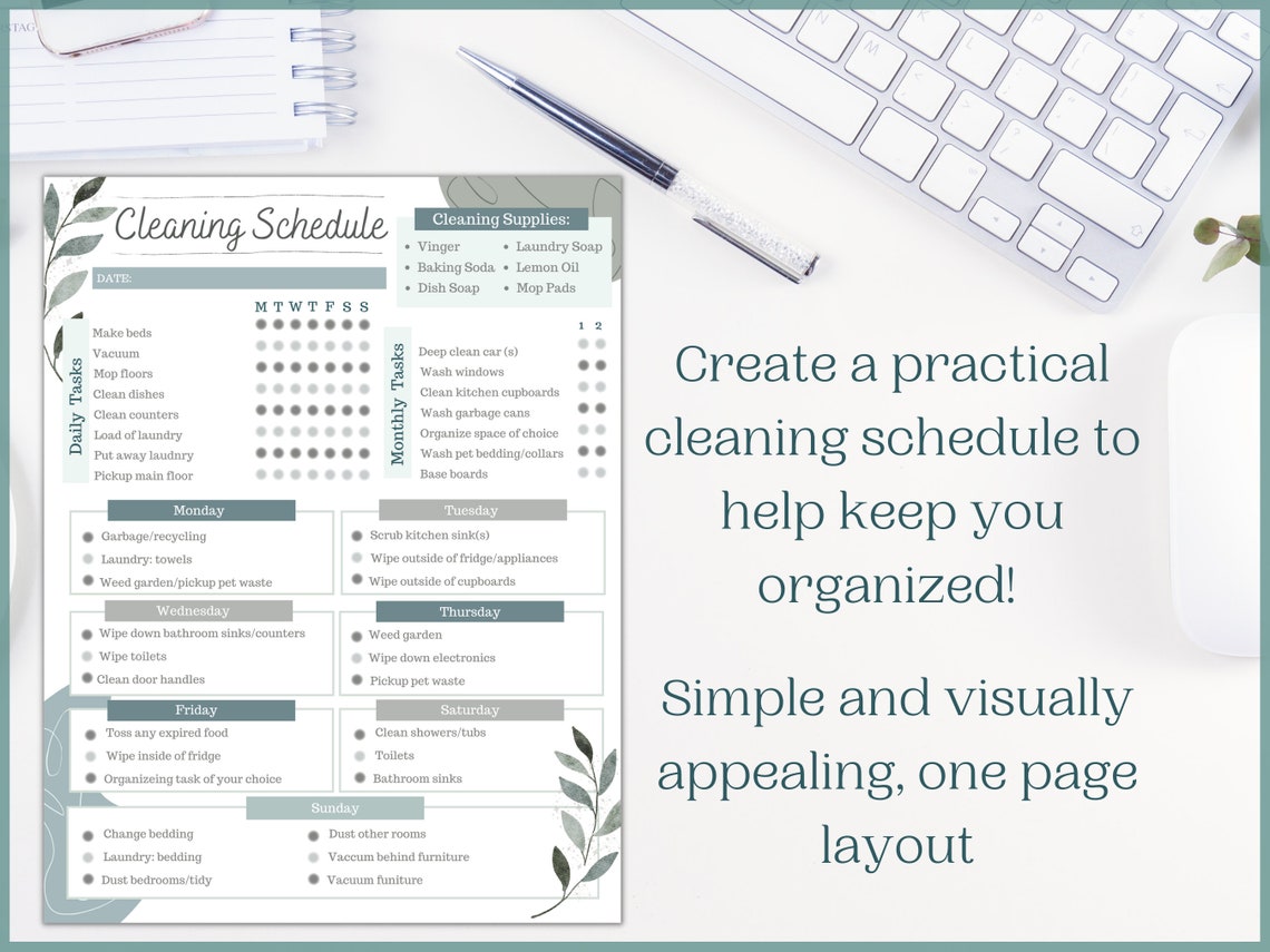 Editable Cleaning Schedule Canva Template - Etsy Canada