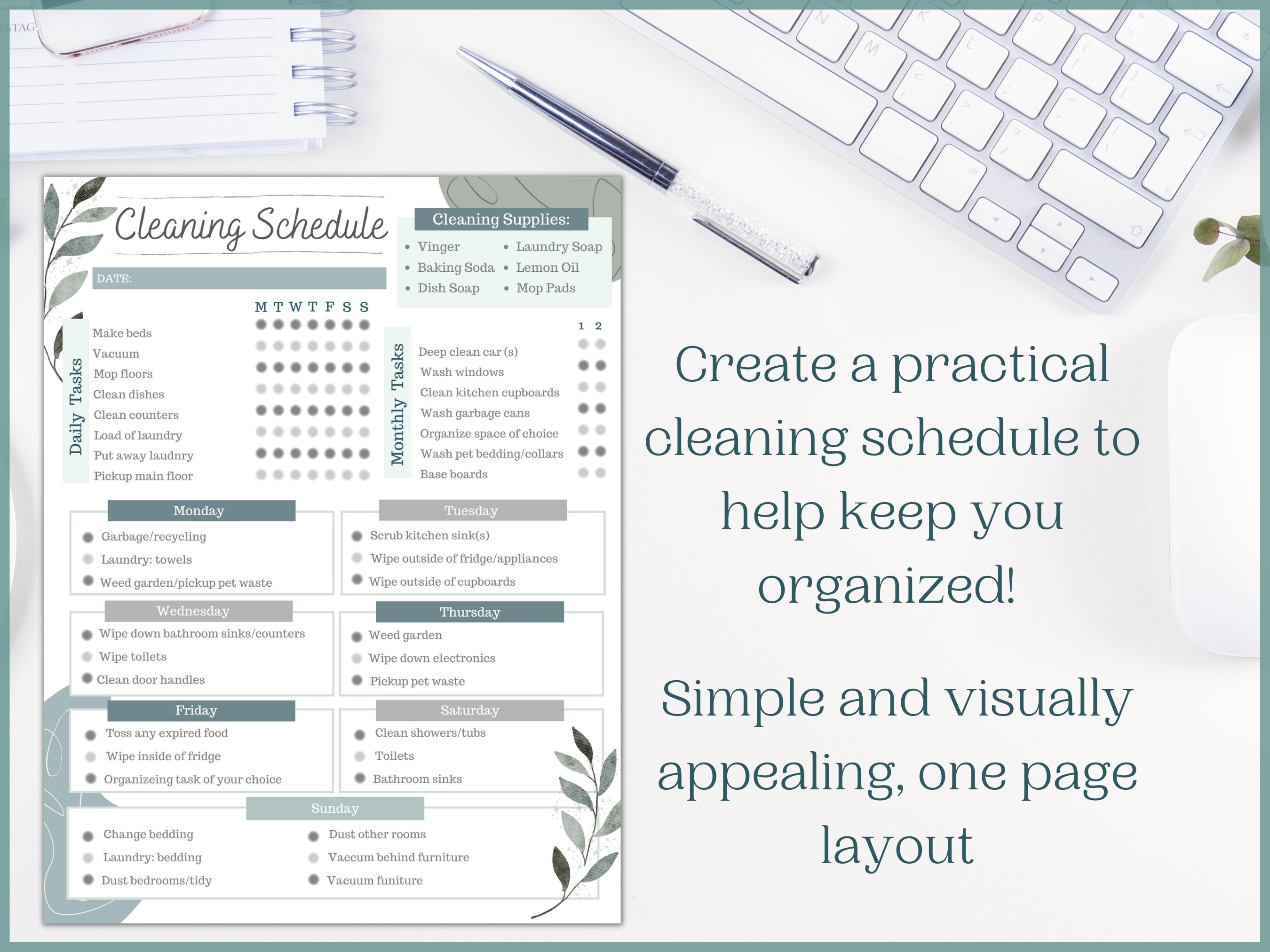 Editable Cleaning Schedule Canva Template - Etsy