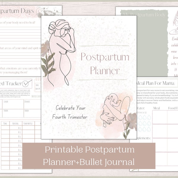 Postpartum Planner Checklists and Bullet Journal | New Mom Journal | Newborn Log and Tracker | Printable Postpartum Planner