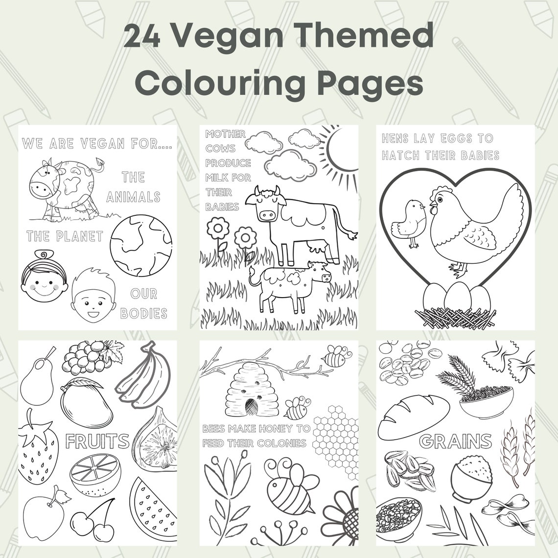Printable Kids Vegan Colouring Pages Vegan Colouring Book Etsy