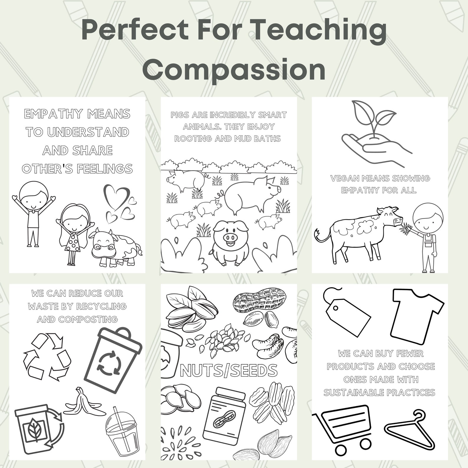 Printable Kids Vegan Colouring Pages Vegan Colouring Book Etsy
