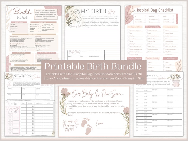 Mini Birth Plan Bundle Editable Birth Plan Hospital Bag Checklist ...