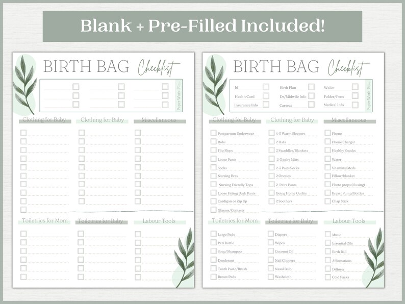 Birth Bag Packing List Editable Hospital Bag Packing Checklist Birth