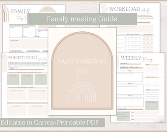 Family Meeting Guide | Household Planner | Printable Family Meeting Notes | ADHD Mom Life Planner | Partner Check In Guide