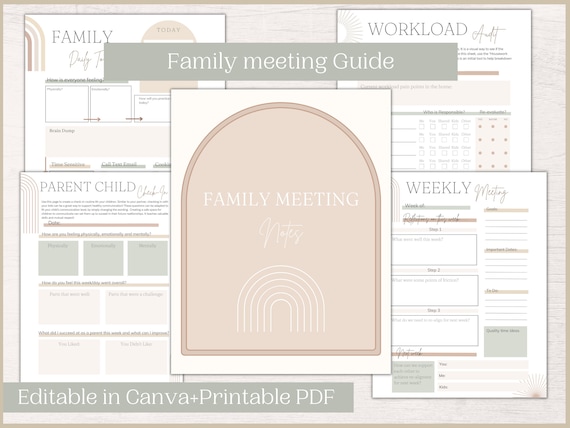 Family Meeting Guide | Household Planner | Printable Family Meeting Notes | ADHD Mom Life Planner | Partner Check In Guide
