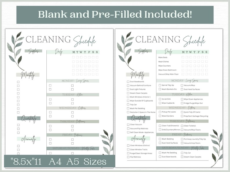 Printable Cleaning Schedule | Editable Cleaning Schedule Template ...