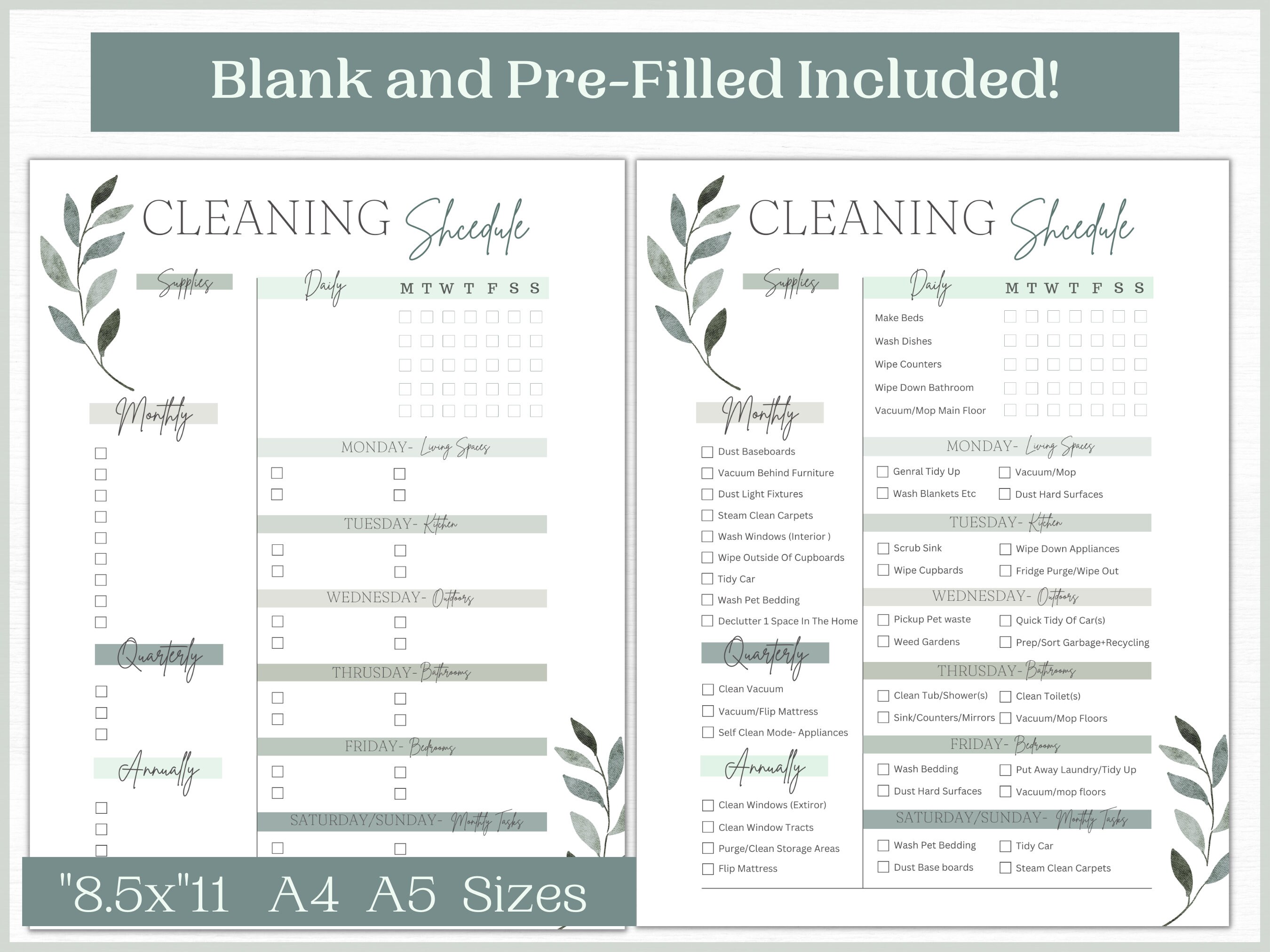 Printable Cleaning Schedule | Editable Cleaning Schedule Template ...