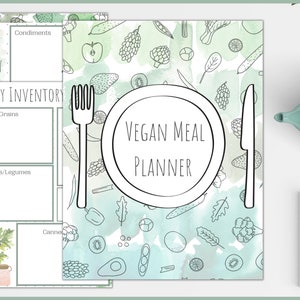 Vegan Meal Planner | Printable Vegan Menu Planner | Vegan Shopping List | Printable Menu Planner | Water Colour