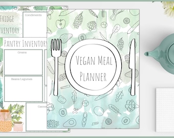 Vegan Meal Planner | Printable Vegan Menu Planner | Vegan Shopping List | Printable Menu Planner | Water Colour